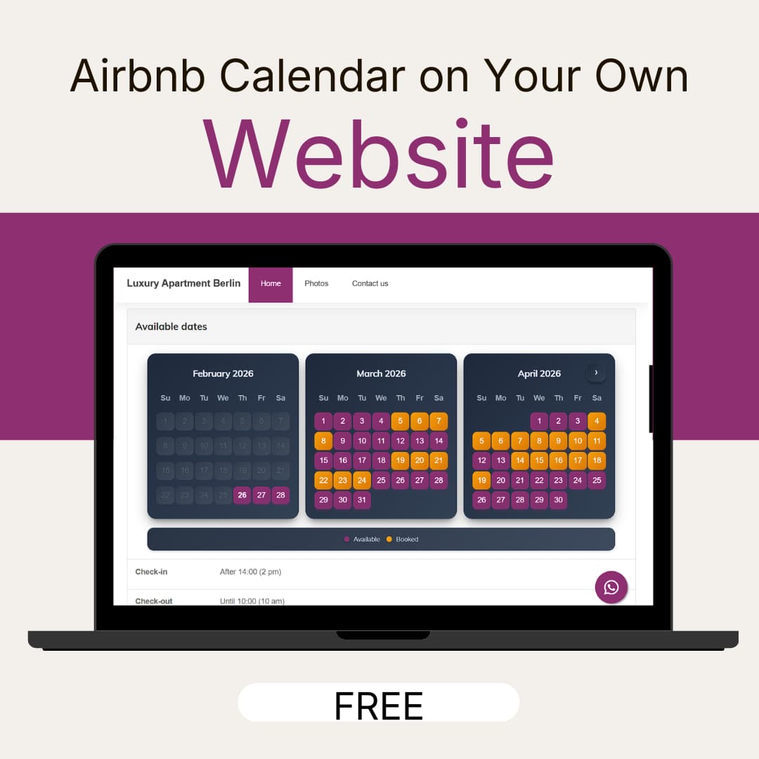 Airbnb calendar synced to vacation rental website - real-time availability display